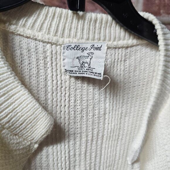Women's COLLEGE POINT Acrylic Open Cardigan Sweater Large VINTAGE - Picture 4 of 6